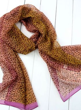 100%桑蚕丝丝巾  真丝围巾 密织乔其真丝长丝巾HT1015粉边豹纹