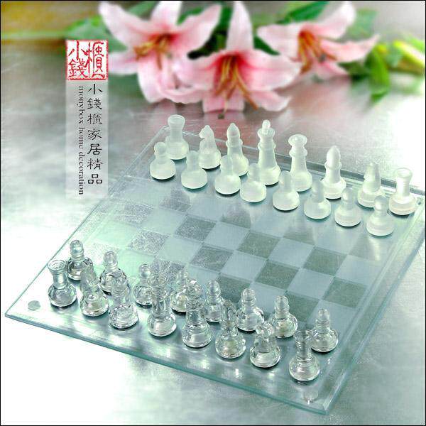 透明磨沙玻璃 国际象棋 摆件/棋类（大）-促销