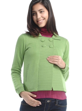 买2送1 台湾妈妈喂mamaway 亮彩排扣孕妇装外套上衣 苹果绿09264