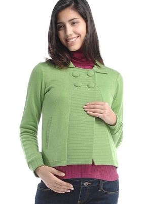 买2送1 台湾妈妈喂mamaway 亮彩排扣孕妇装外套上衣 苹果绿09264