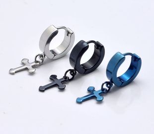 黑蓝男生男款 2035 男式 耳环 316L钛钢耳钉 小十字钛钢耳环耳扣