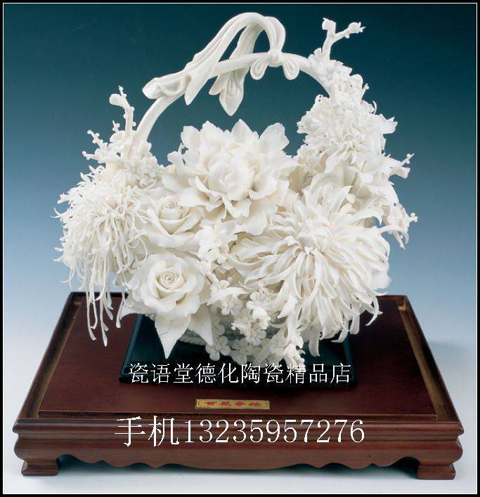 瓷语堂德化陶瓷工艺品瓷雕刻艺术品白瓷器瓷花摆设百花争艳周秀燕