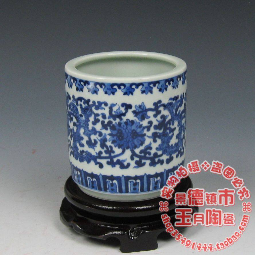 景德镇陶瓷花瓶 全手工手绘11厘米仿古青花瓷器笔筒 文具摆设