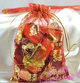 中式烫金百年好合喜糖袋子，红色喜蛋袋纱袋糖果袋包装袋0030