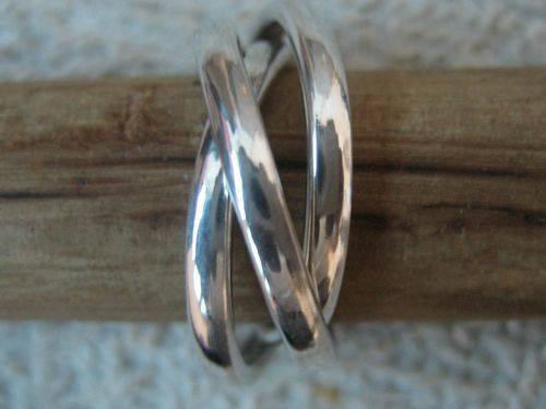 大理白族银饰四代传人手工制作99纯银三环戒指*