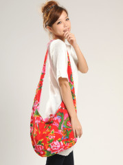 东北大花布包包-斜挎包(凤凰牡丹)--红色