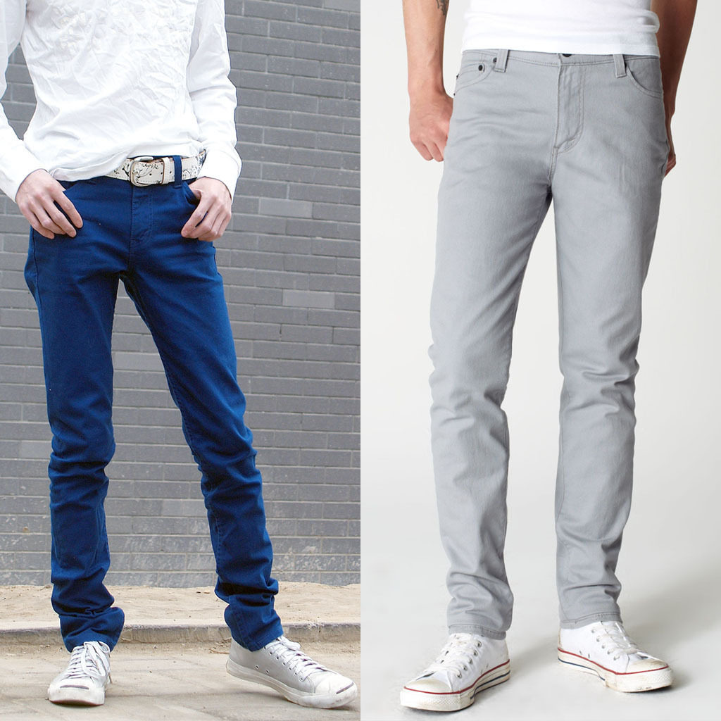 新款美国炫彩色510超级修身日韩版纯棉潮人小直筒牛仔休闲裤