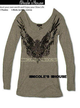 纯y 正mi-s 大圆领 印花镶钻 T恤