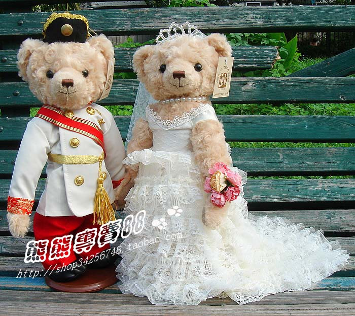 4冠店 限量正品伊丽莎白菲利普王子婚纱泰迪熊情侣结婚熊结婚礼物