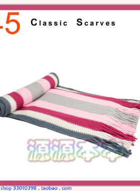 灰白色条纹女士毛线围巾