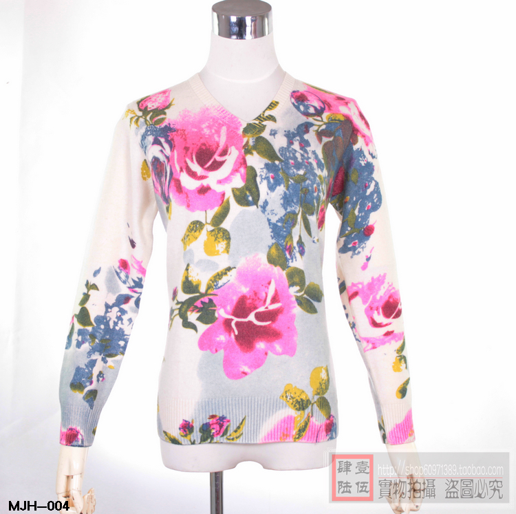 贝加尔羊绒衫女正品印花欧美出口羊毛衫秋冬新款打底毛衣韩版女装