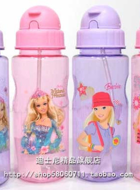 正品芭比娃娃软吸管杯500ML防漏水壶Barbie水瓶BPL-1022