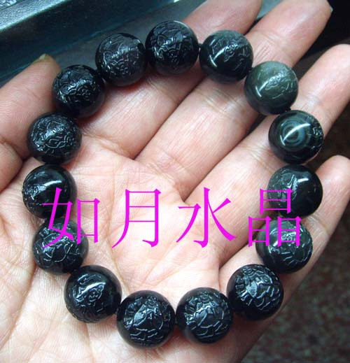 生肖鼠本命佛手链千手观音天然黑矅石守护神手链 磨砂