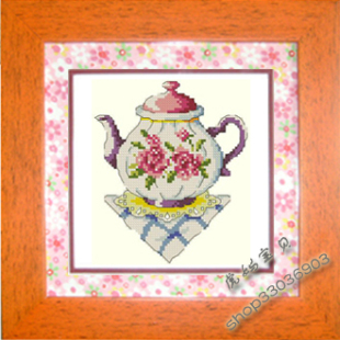 DMC十字绣静物花卉ZP062粉色茶壶cross stitch