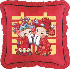爱丽丝靠垫抱枕新婚11ct十字绣