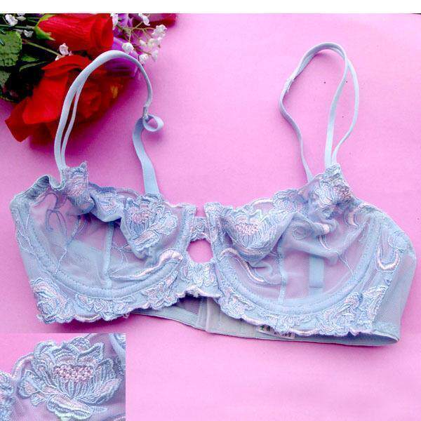 清仓 外贸单层网纱绣花 清凉性感超薄文胸 胸罩 透明文胸70b 小码