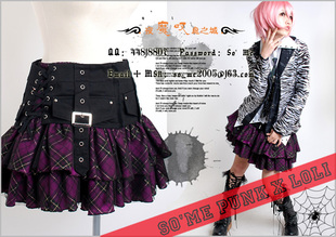 ╋魔叹╋ 61130P GLP学院风两件套黑紫格朋克短裙MAD哥特KERA视觉