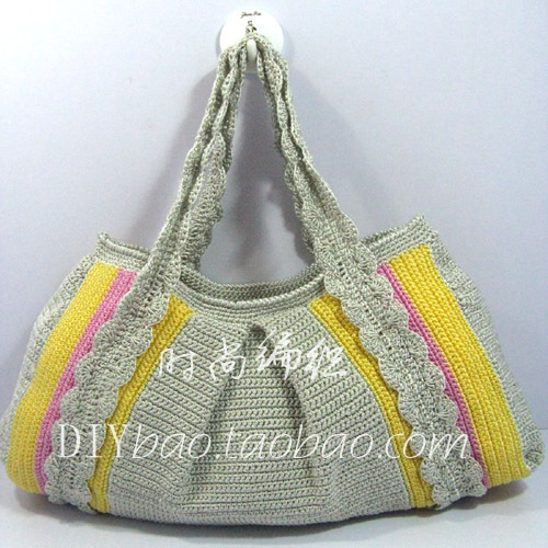 银灰色手提包 编织包 钩包材料 手工包