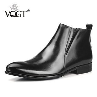 VQGT新款 潮歐美皮靴真皮馬丁靴尖頭男靴牛皮短靴加絨靴男高幫皮鞋