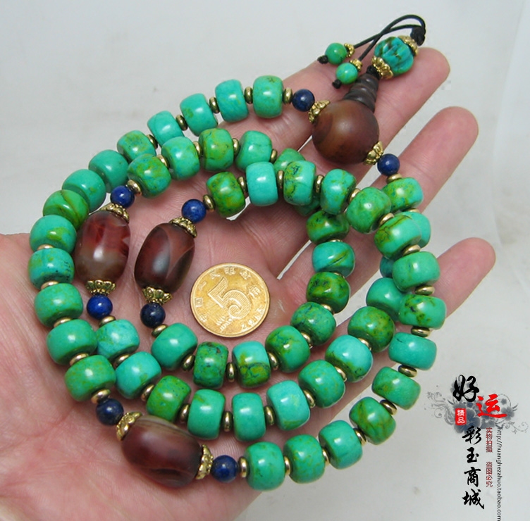 特价 天然绿松石手链手串缠丝玛瑙三通隔片项链佛珠散珠挂件男女