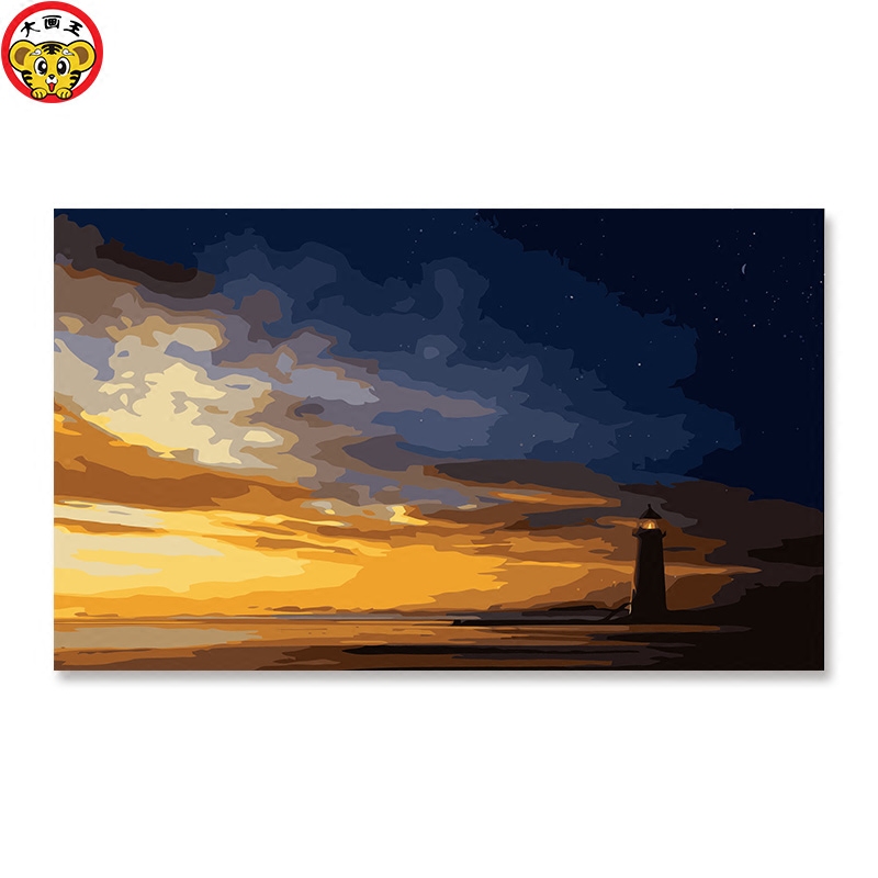 灯塔风景夜晚数字油画天空祥云公司减压休闲活动组织绘画联谊手工