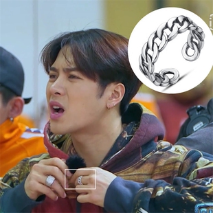 王嘉尔同款链条戒指做旧复古古银色麻花男女开口戒泰星潮男个性男