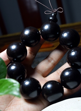 手工黑檀木手串 超大手串3.0黑檀 紫光檀男士大佛珠 正圆小孔精工
