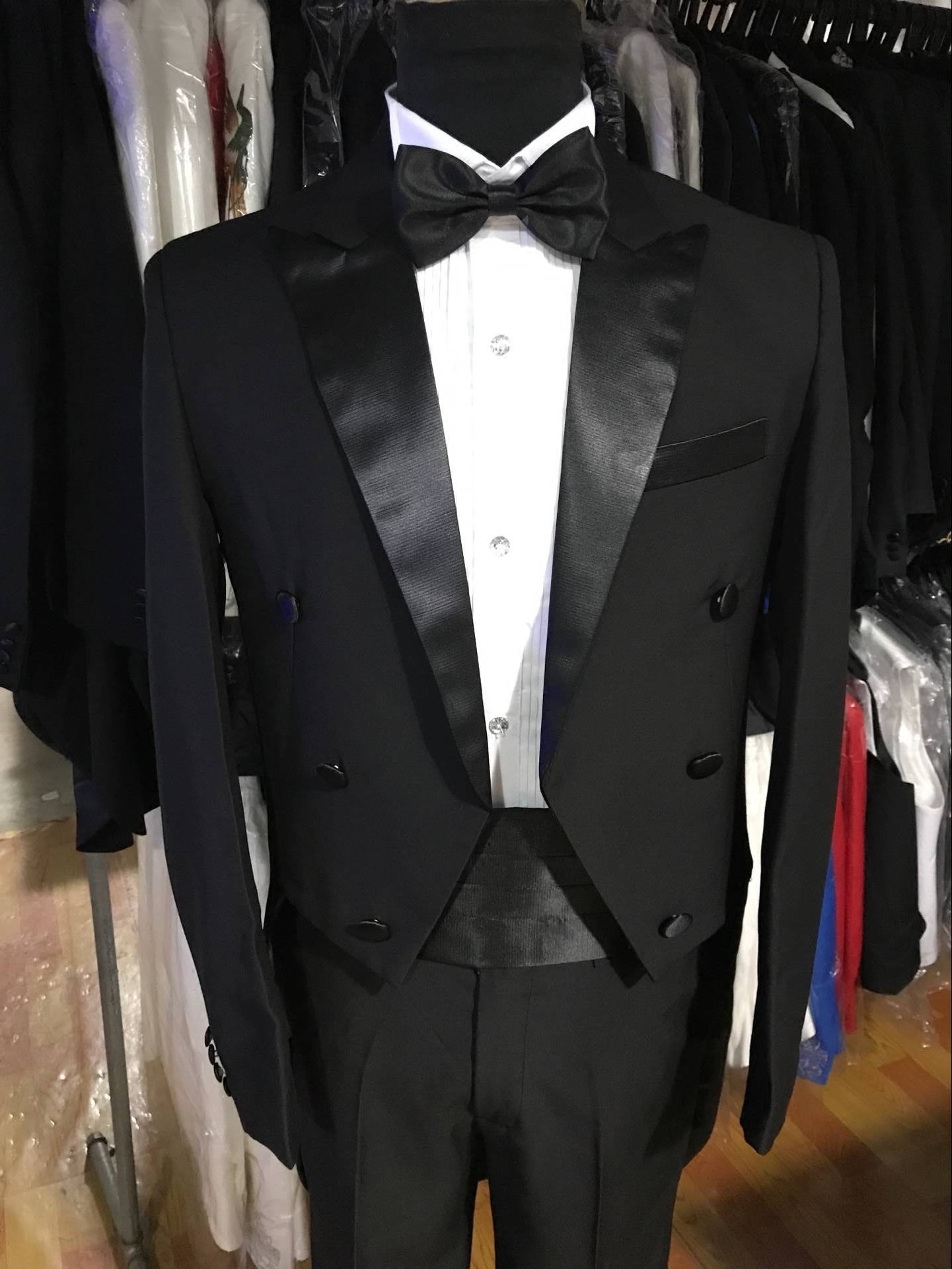 HIGH-END SERGE FABRIC MENS BLACK SLIM-FIT TUXEDO COSTUME SUIT DRESS CONDUCTOR CHORUS SUIT