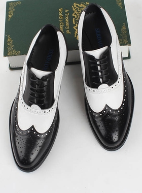 男士商务正装皮鞋男真皮英伦休闲男鞋黑白色布洛克鞋子男潮流婚鞋