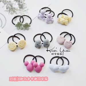 2.8cm小皮筋~一对儿童头饰品磨砂卡通小鸡米奇糖果花朵女宝宝发圈