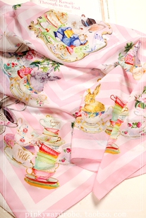 pinky D+定制 泰国 narc!ss 爱丽丝兔子先生下午茶印花 方巾丝巾