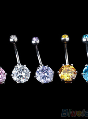 hot crystal gem belly ring button bar body piercing surgical