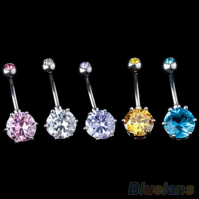 hot crystal gem belly ring button bar body piercing surgical