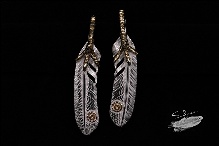 菊地健复刻鹰爪鹰印羽毛情侣吊坠 随变首饰工作室