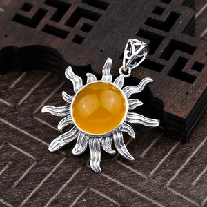 S925银吊坠空托镶嵌椭圆宝石琥珀蜜蜡绿松石吊坠托10mm~15mm