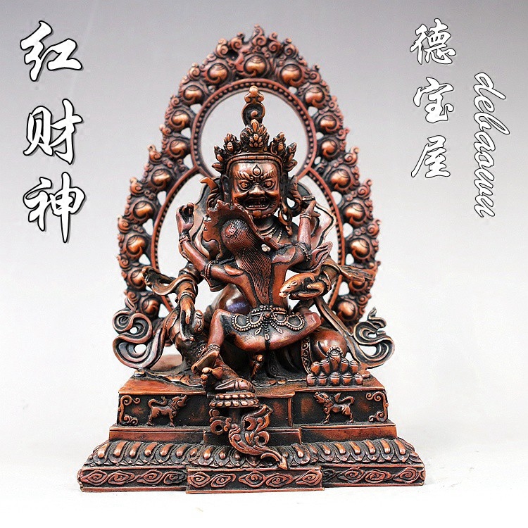 铜佛像欢喜佛藏传佛五路财神像纯铜背光双身红财神佛像度紫铜复古