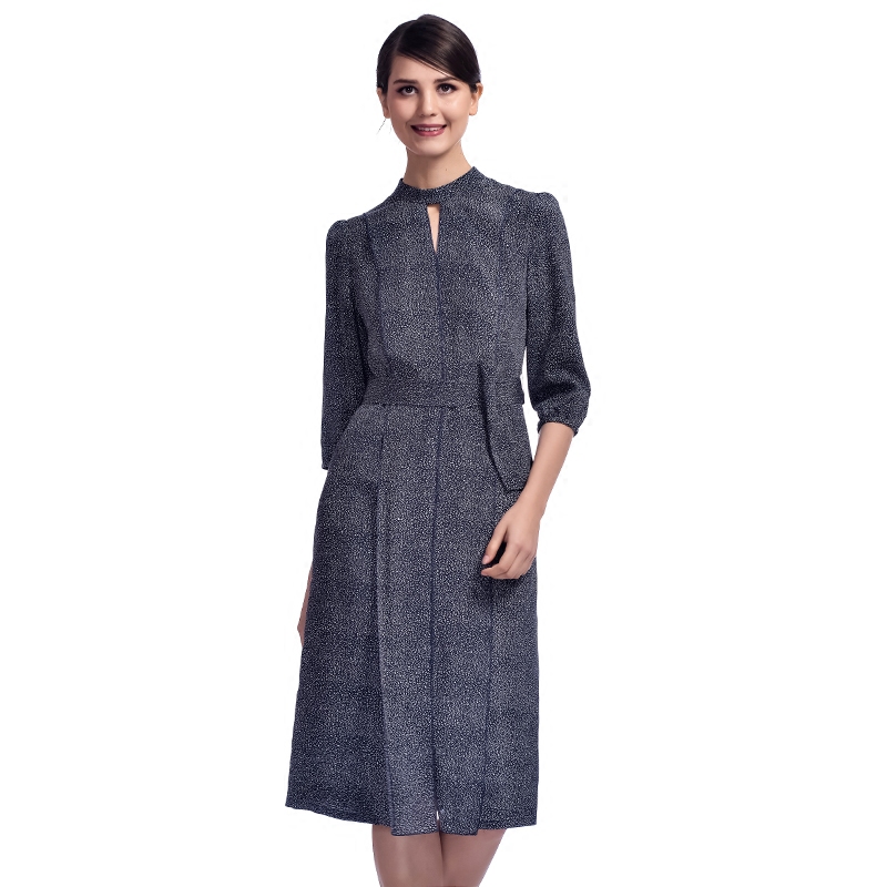 赛斯特女装 夏季七分袖桑蚕丝中长连衣裙 w0633