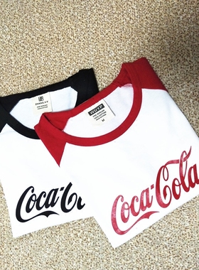 夏装新款插肩袖可乐体恤字母印花男女情侣款bf风白色短袖t恤女潮