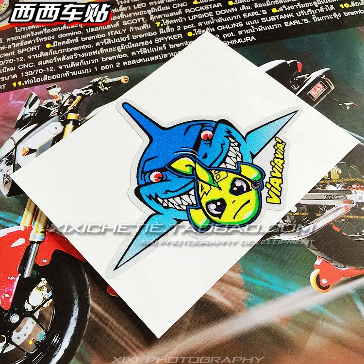 西西车贴可爱卡通小鱼鲨鱼鳍米萨诺罗西46车贴划痕汽车贴纸反光贴