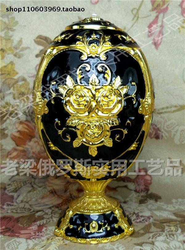 Z1特价俄罗斯锡金属牙签筒桶盒罐高脚彩蛋形顶钻金黑色金玫瑰厚重