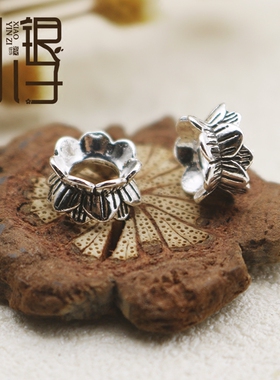 泰银花托 双面莲花座隔珠双向隔片水晶手链DIY串珠 S925纯银配件