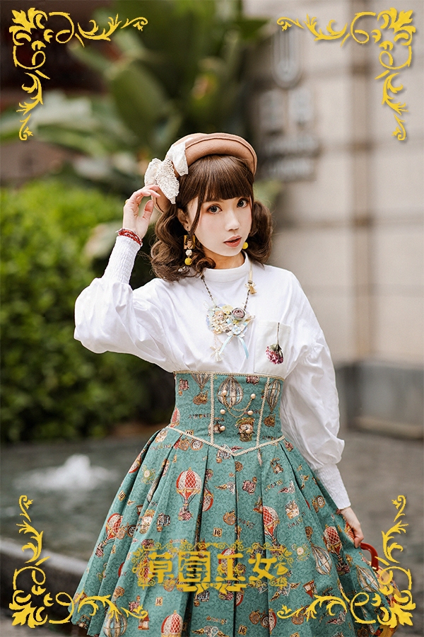 Strawberry Witch lolita Dress Original design Mechanics balloon series Fishbone sk Half skirt Green Spotin the Women's clothing/Boutique , Skirts  category - from Buy2taobao.com to provide professional Taobao agent buy service