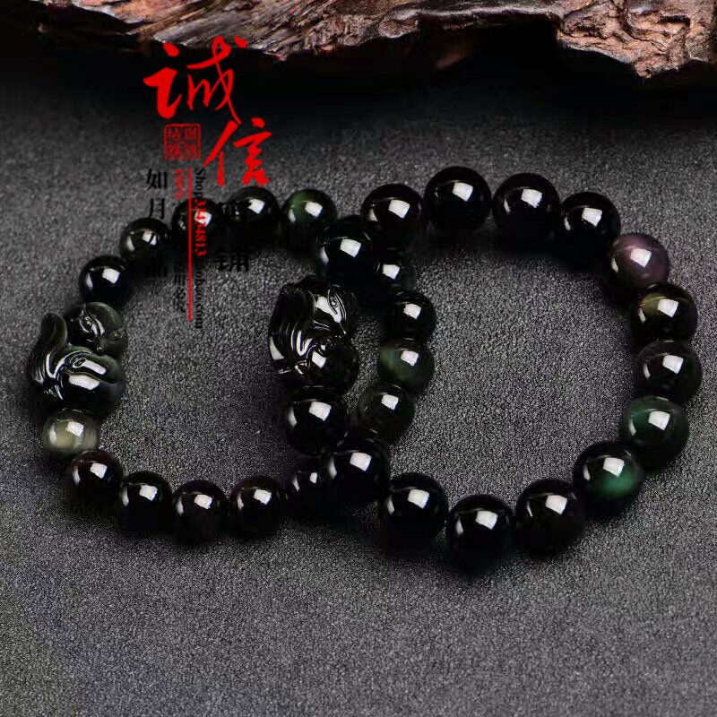 纯天然彩虹眼手链黑曜石狐狸