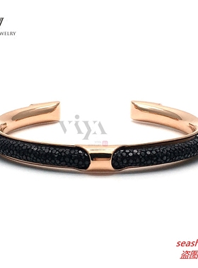 爱玛c型钛钢珍珠鱼欧美风皮手镯