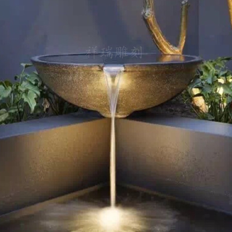 石雕流水钵喷泉庭院户外水池石材装饰室内大理石头盆喷水景观摆件