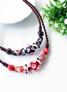 原创设计锦鲤六眼珠日式琉璃情侣锁骨项链绳手工编织学生幸运吊坠