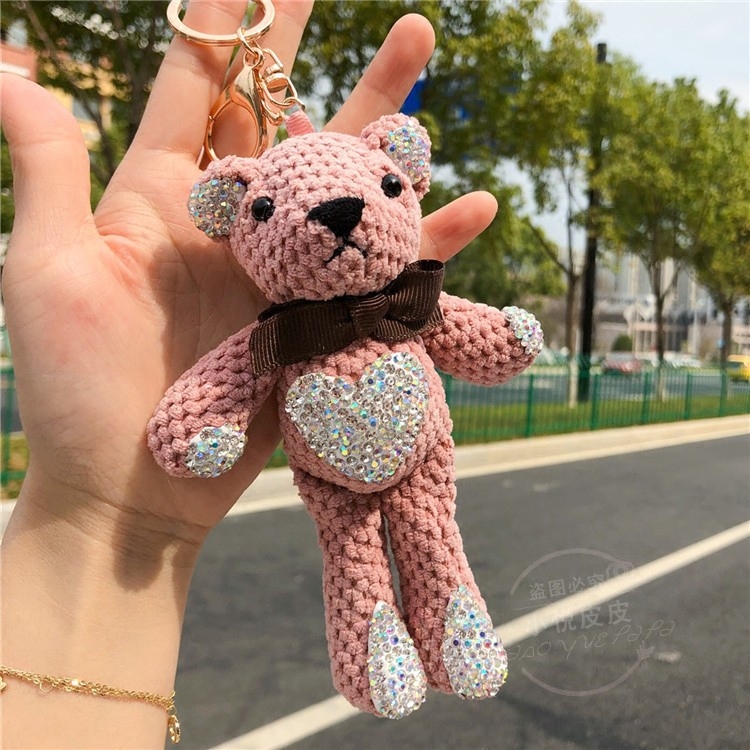 小熊菠萝包包挂件公仔水晶钥匙扣