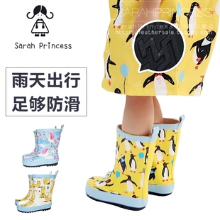 ins爆款 高档男女宝宝幼儿园雨靴小企鹅猎豹靴子 韩国原单儿童雨鞋