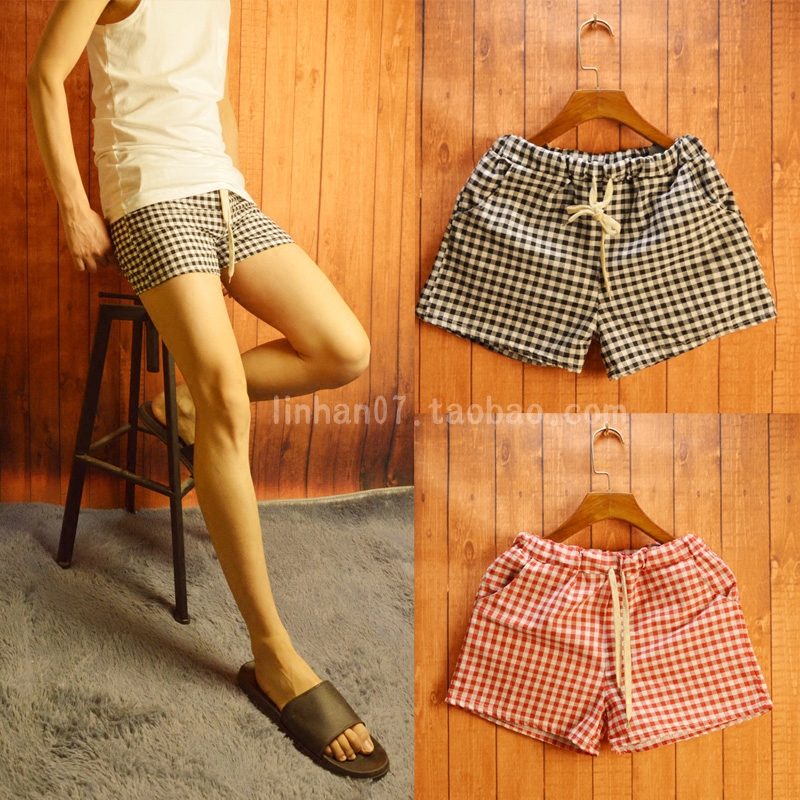 夏季韩版四分裤男士修身三分裤潮流4分3分夏天休闲千鸟格子超短裤