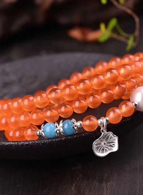 天然多层橘黄色玉髓手串